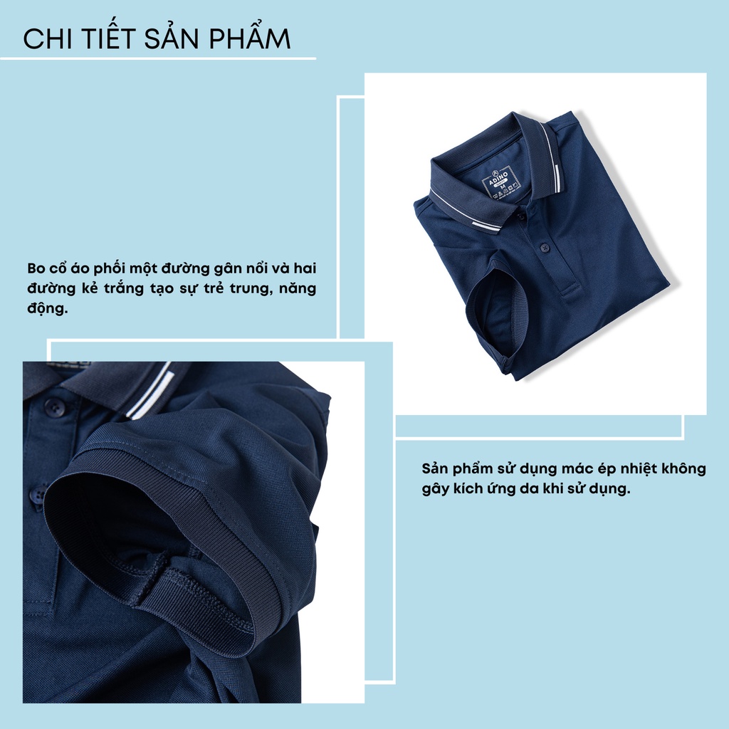 Áo thun có cổ nam màu xanh đen phối viền ADINO vải polyester cotton không bai xù dáng slimfit hơi ôm trẻ trung AP96