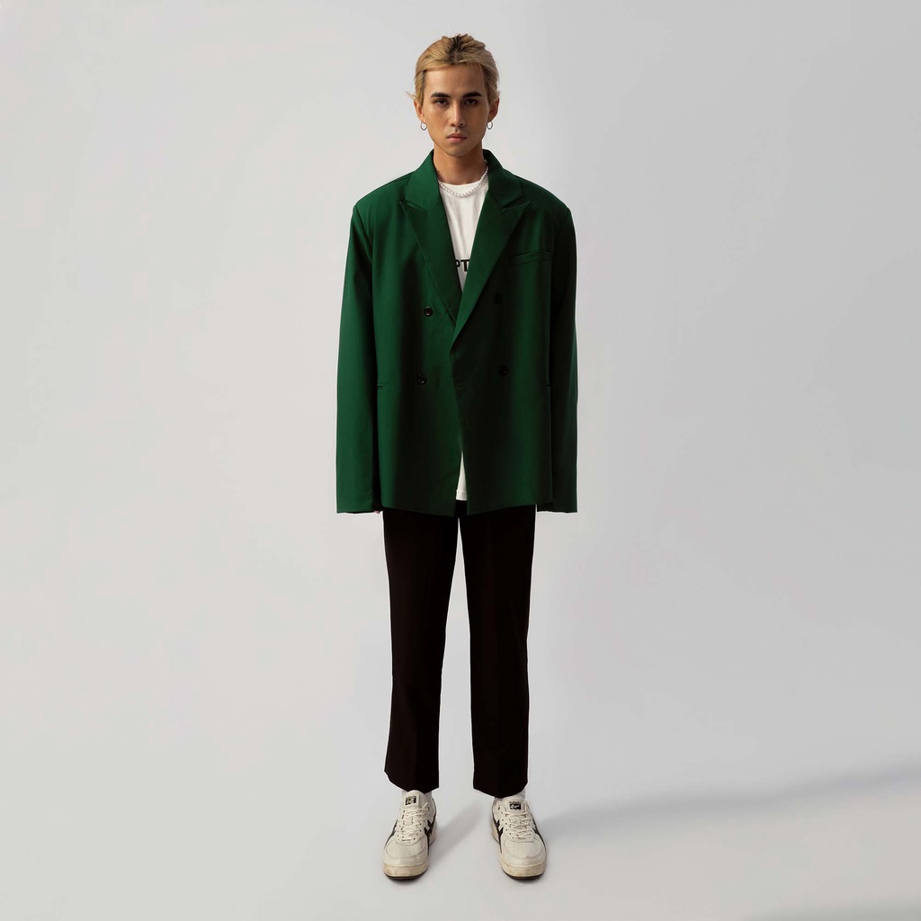 Áo Blazer, Vest Xanh Lá 2 hàng nút, vạt đắp chéo, form rộng - Double Breasted Green Blazer