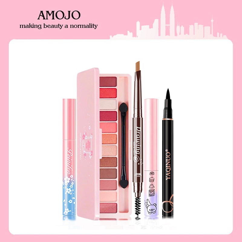 (Hàng Mới Về) Bộ Sản Phẩm Trang Điểm Gồm Bảng Phấn Mắt + Mascara + Kẻ Mắt + Son Môi + Bút Kẻ Mắt Dùng Trang Điểm