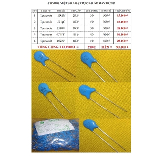 Combo - Tụ cao áp - Tụ gốm cao áp 101 2KV, 221 3KV, 331 3KV, 471 1KV, 102 3KV  chân cắm. Combo 5 loại, mỗi loại 50 con