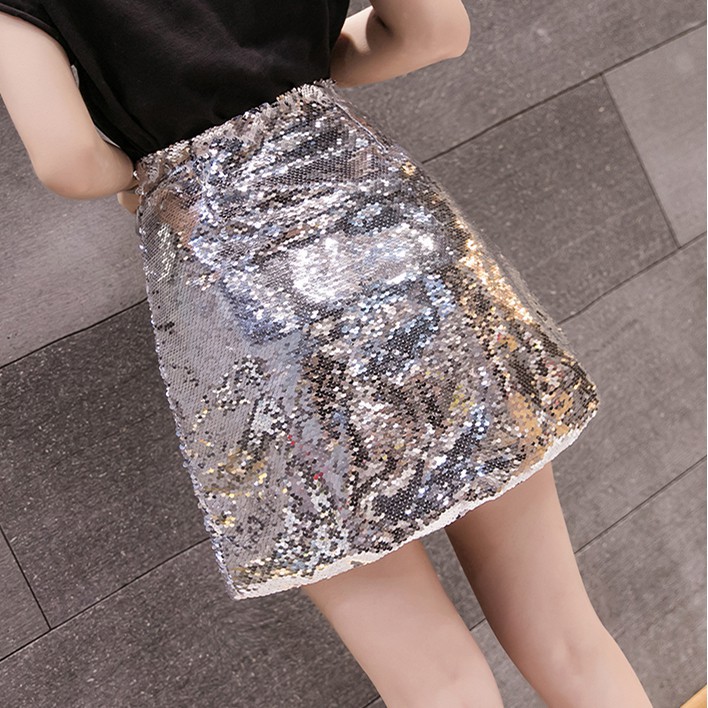 2020 Chân váy chữ A đính sequin lấp lánh phong cách trẻ trung dành cho nữ