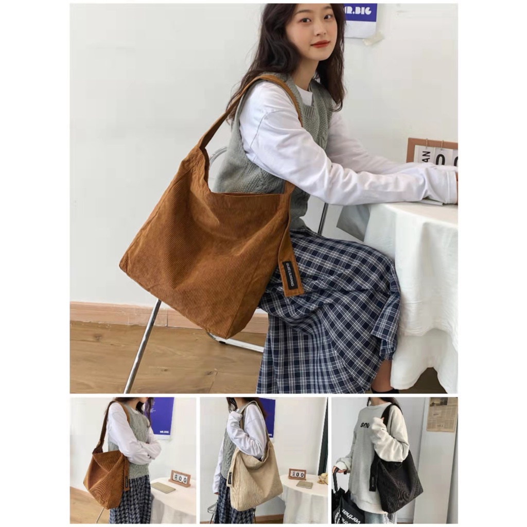 Túi đeo chéo/ đeo vai bằng vải nhung canvas sức chứa lớn thời trang thu đông mới 2022 dành cho nam và nữ