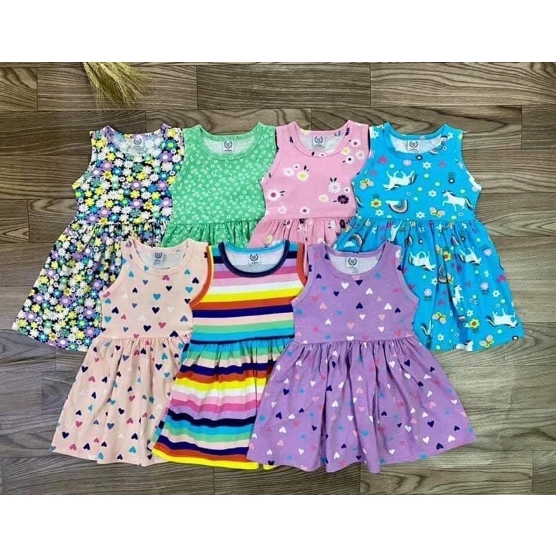 Váy ngắn tay cộc tay sát nách cotton mềm mát đủ size cho bé