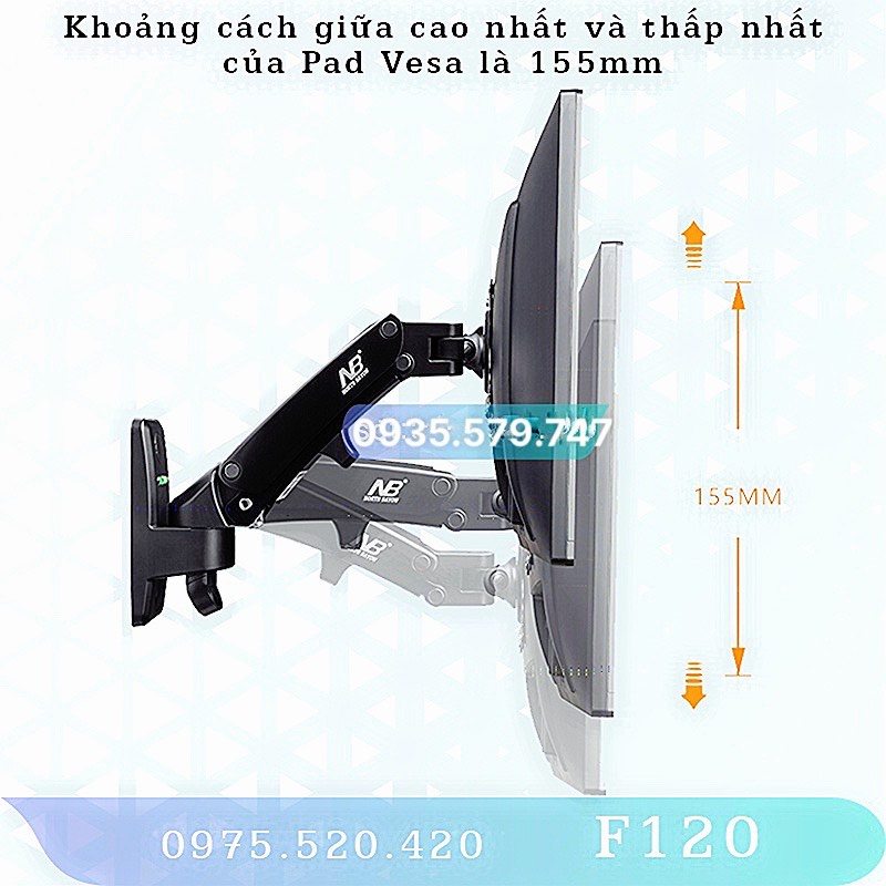 F120 / Giá Treo Màn hình gắn tường/ Tay treo/Arm màn hình/ Lò xo thuỷ lực