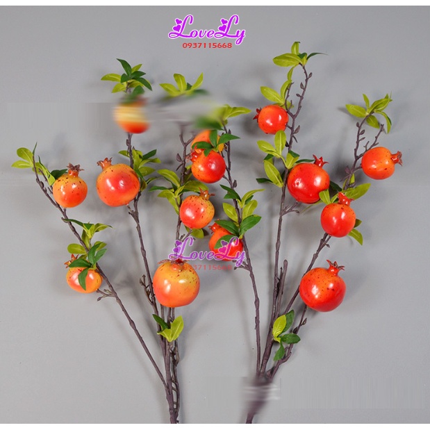 Hoa Giả - Cành Lựu giả 7 trái cành dài 90cm trang trí Tết nhà cửa sang trọng hút tài lộc