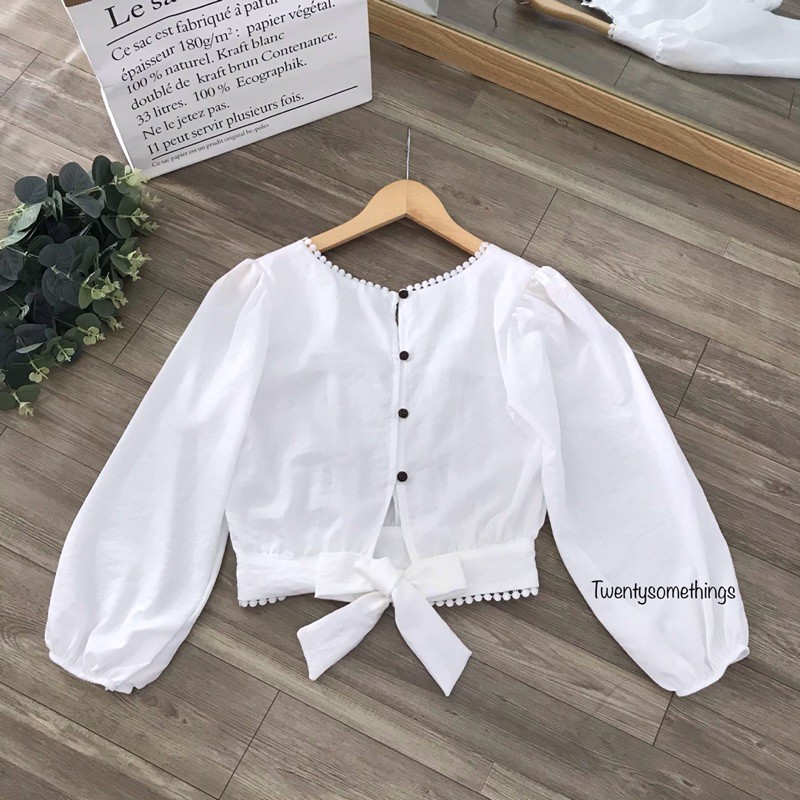 ÁO CROPTOP THẮT NƠ LƯNG PHỐI REN