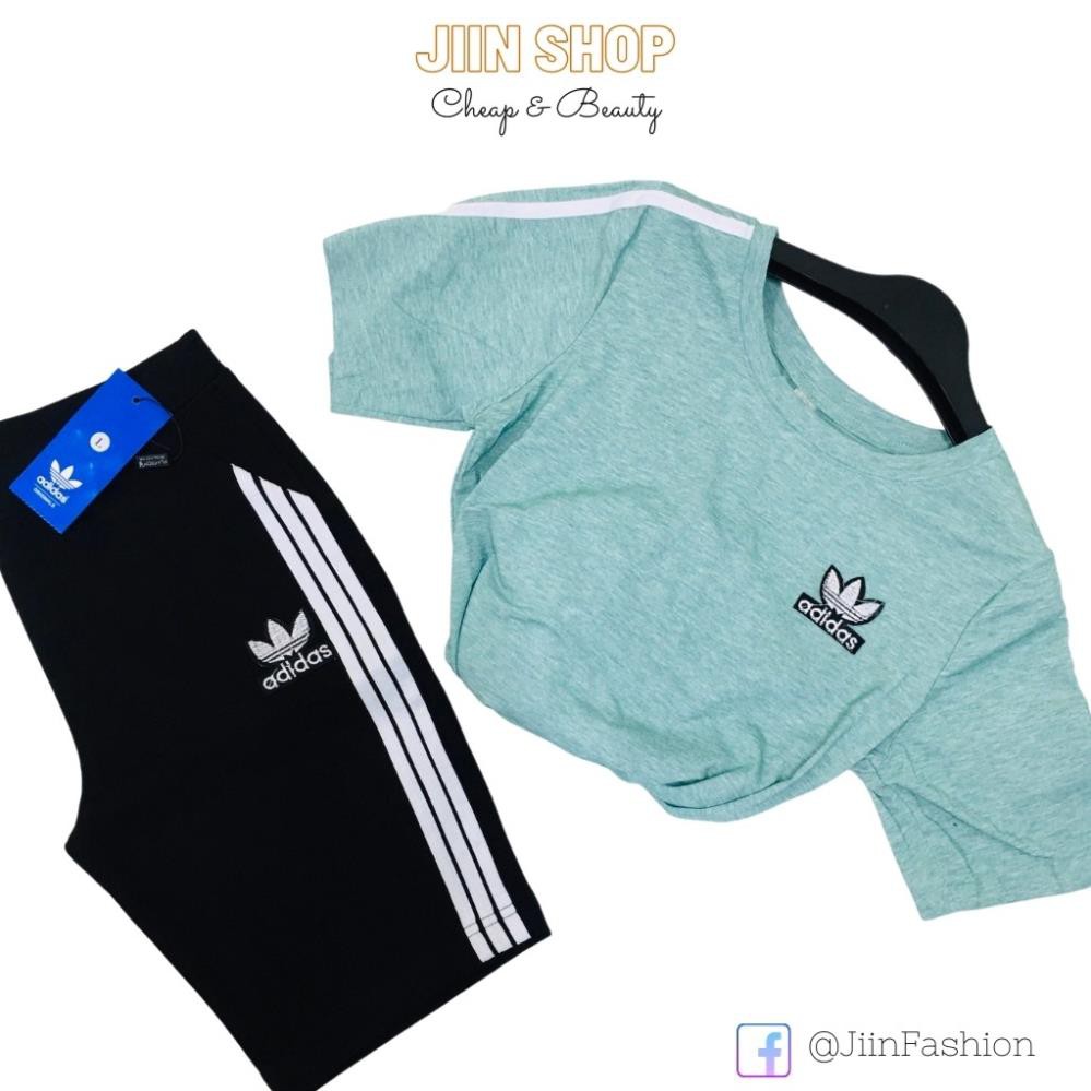 Bộ thể thao nữ, Set áo thun ngắn tay và quần đùi/quần dài logo thêu Jiin shop 😍