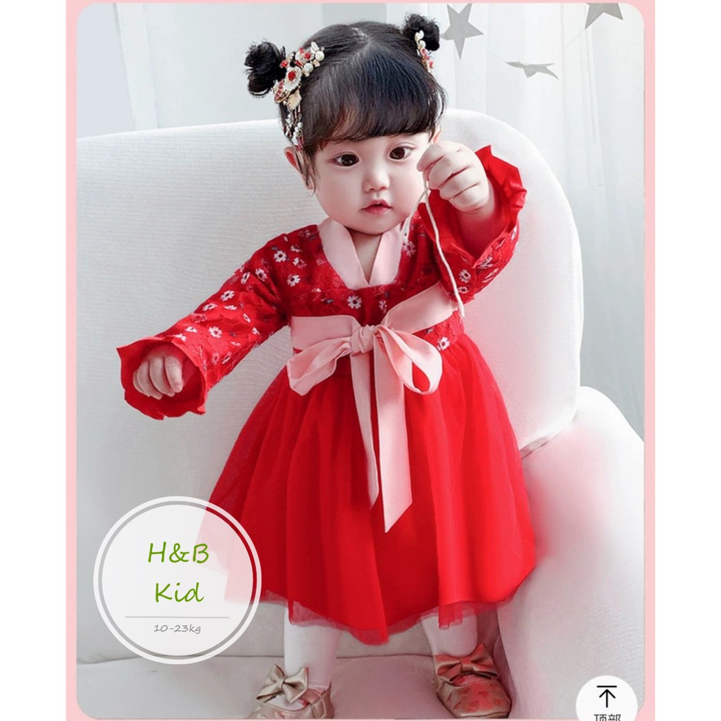 váy hanbook đỏ cho bé gái