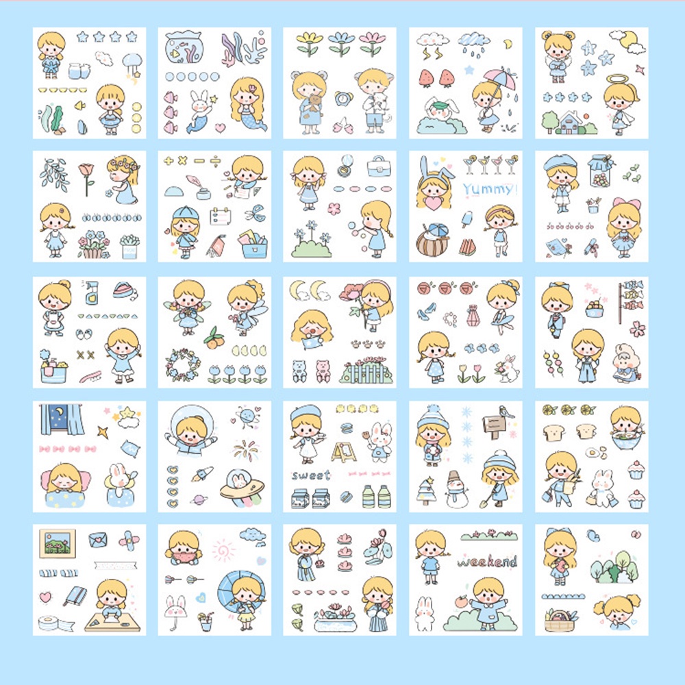 Hộp 100 miếng dán trang trí hình nhân vật hoạt hình dễ thương chống thấm nước DIY