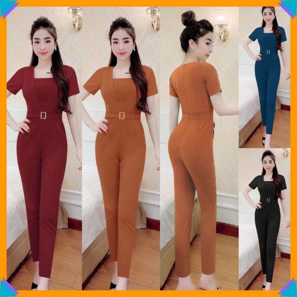 Jumpsuit Nữ 🌸FREESHIP🌸 Jum dài ống ôm tay ngắn dây kéo lưng kèm belt như hình TJ1128