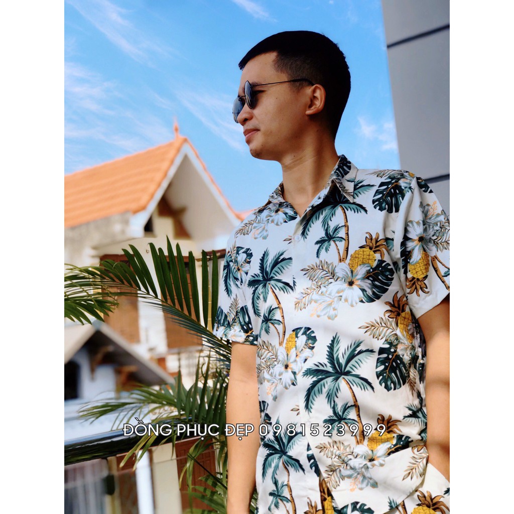 [SALE LẺ=SỈ] Áo sơ mi nhóm lớp đi biển, sơ mi họa tiết hawaii hoa lá, sơ mi đôi nam nữ cực đẹp vải Kate Thái cao cấp | BigBuy360 - bigbuy360.vn