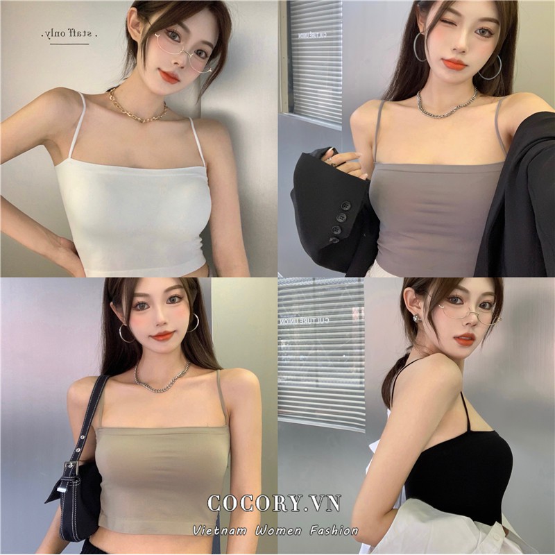 Cocory vn Áo hai dây croptop 5 màu tùy chọn thời trang quyến rũ cho nữ