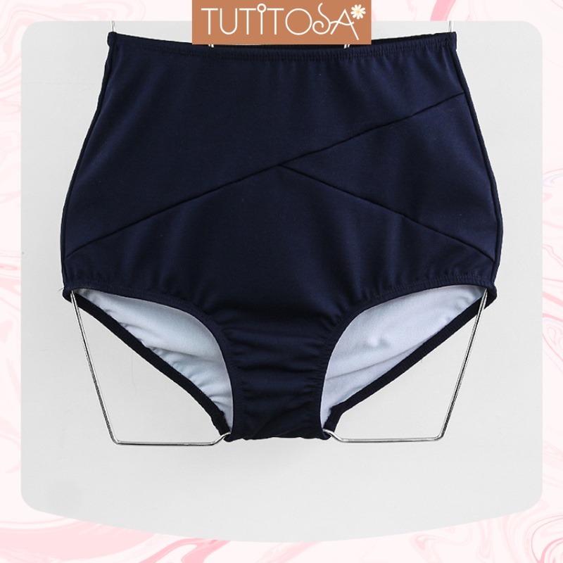 Bikini hai mảnh, Đồ tắm nâng ngực che bụng kín đáo màu xanh navy