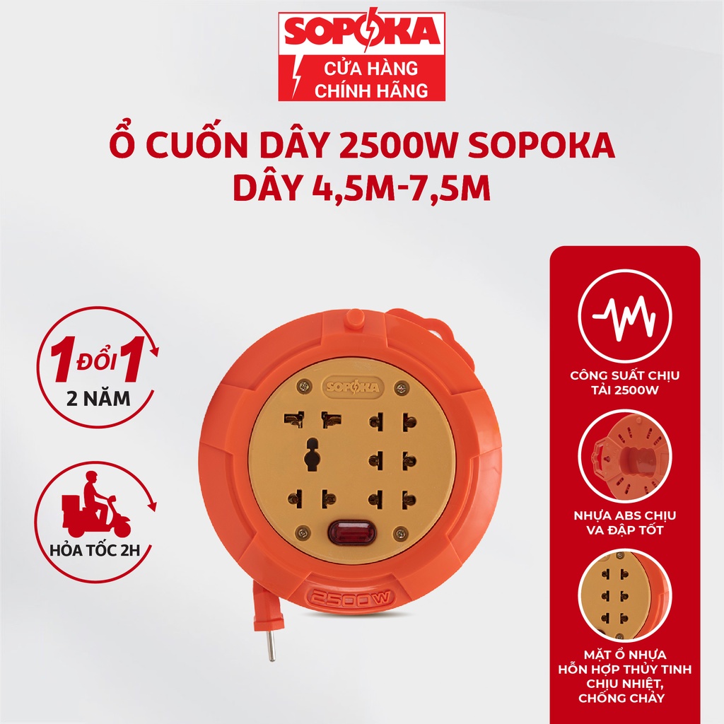 Ổ cuốn dây lõi sứ SOPOKA R45 dây 4,5m chịu tải cao