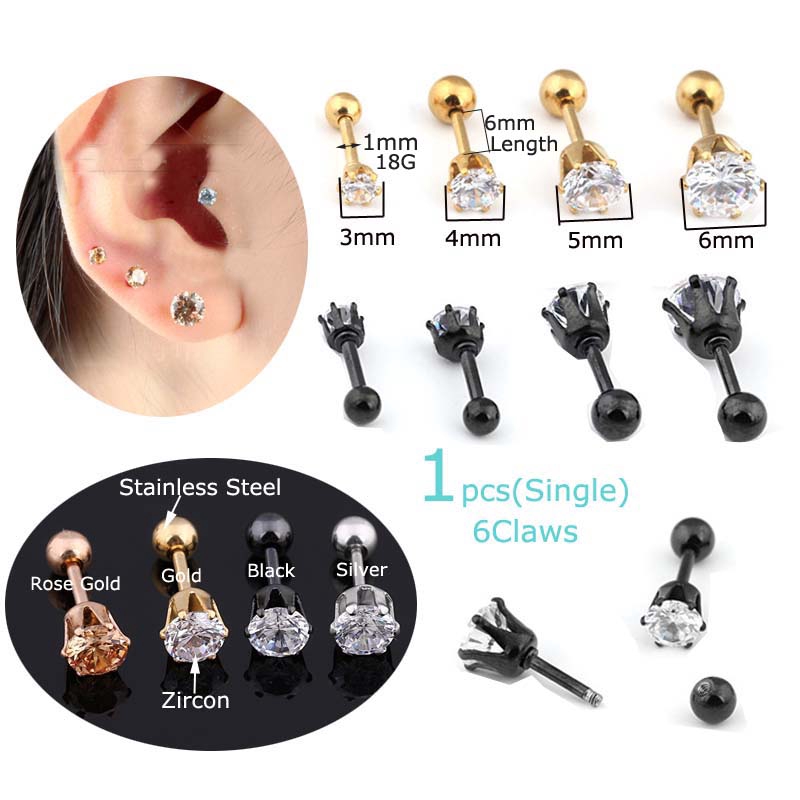 1 Khuyên Tai Dài 6claws 18g 6mm
