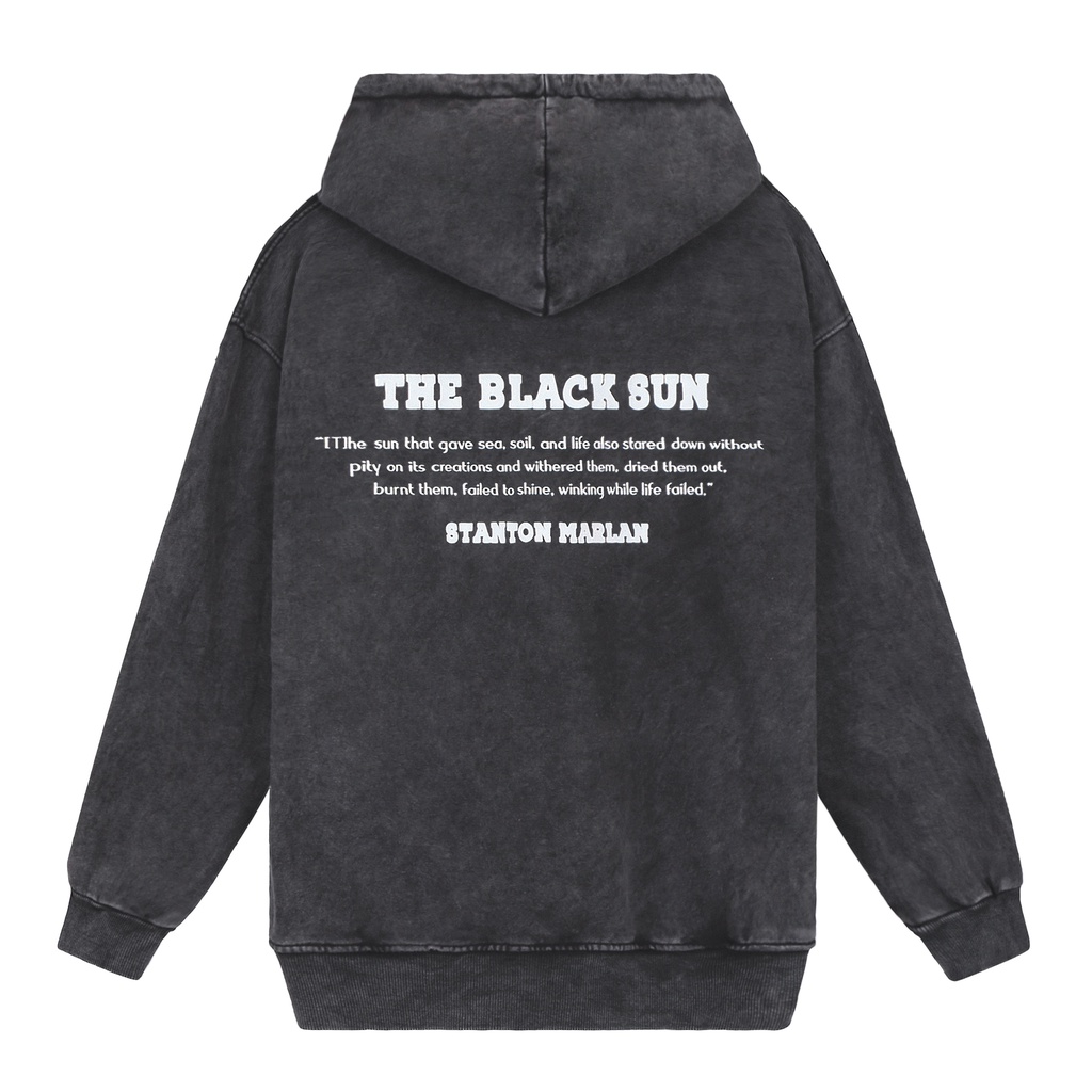 Áo Hoodie Wash Xám The Black Sun Form Rộng rãi Thoải Mái Unisex Chất Liệu 100% Cotton Hình In Sắc Nét Wash Đá Bọt