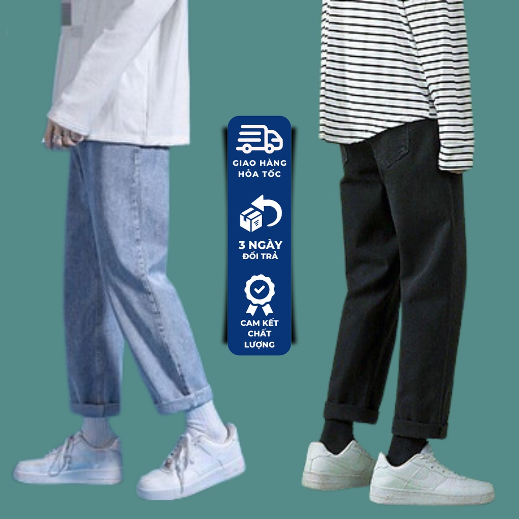 Quần baggy jeans nam XANH+ĐEN ống rộng style Ulzzang dành cho Genz, Quần Jeans form baggy cá tính hot 2022
