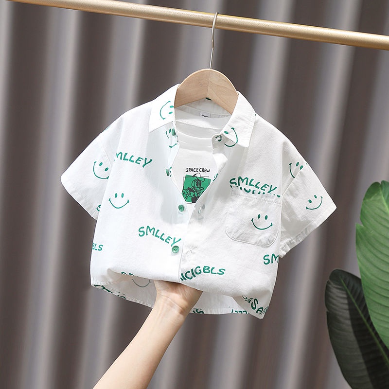 Áo Sơ Mi Cotton Mỏng Tay Ngắn Phong Cách Mới 2022 Cho Bé Trai
