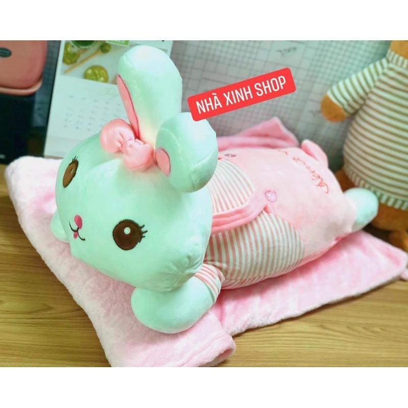 Chăn Gối Văn Phòng 2 trong 1 Thỏ Ngọc 2 màu nhà xinh shop