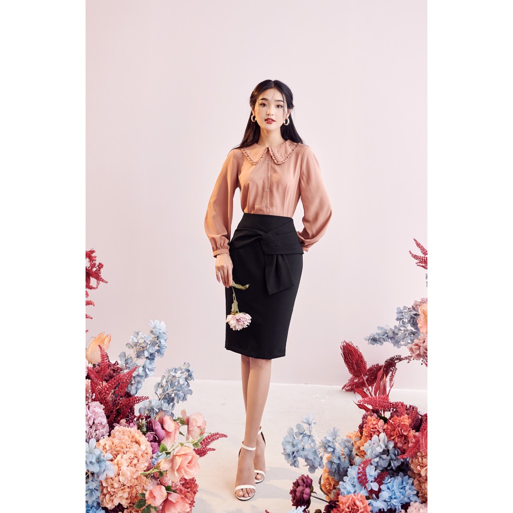 KOKA Chân váy bút chì nơ to xếp có lót CO01201