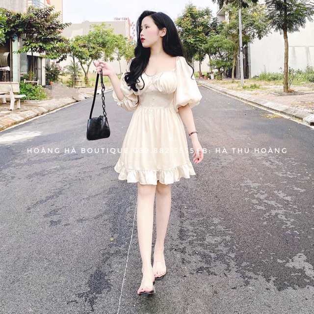 Váy lụa trắng cup ngực tay bồng 🥰