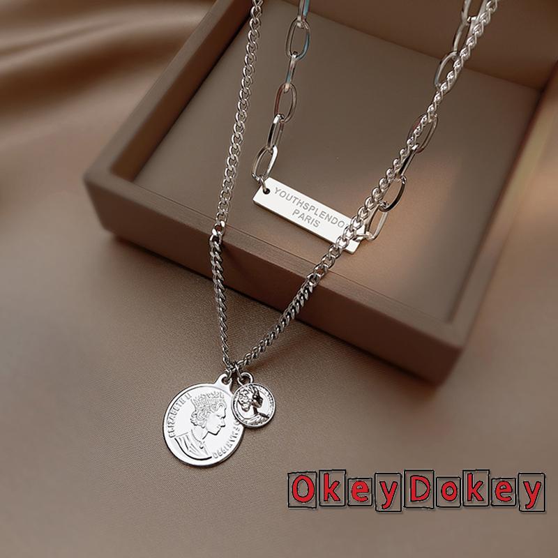 Vòng cổ hai lớp bằng kim loại mặt hình biểu tượng thời trang