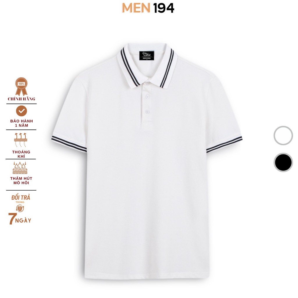 Áo thun Polo Men 194 Cá Sấu Viền Cổ Unisex vải cá sấu Poly co dãn 4 chiều dày dặn form gerular fit - PL 2 SỌC