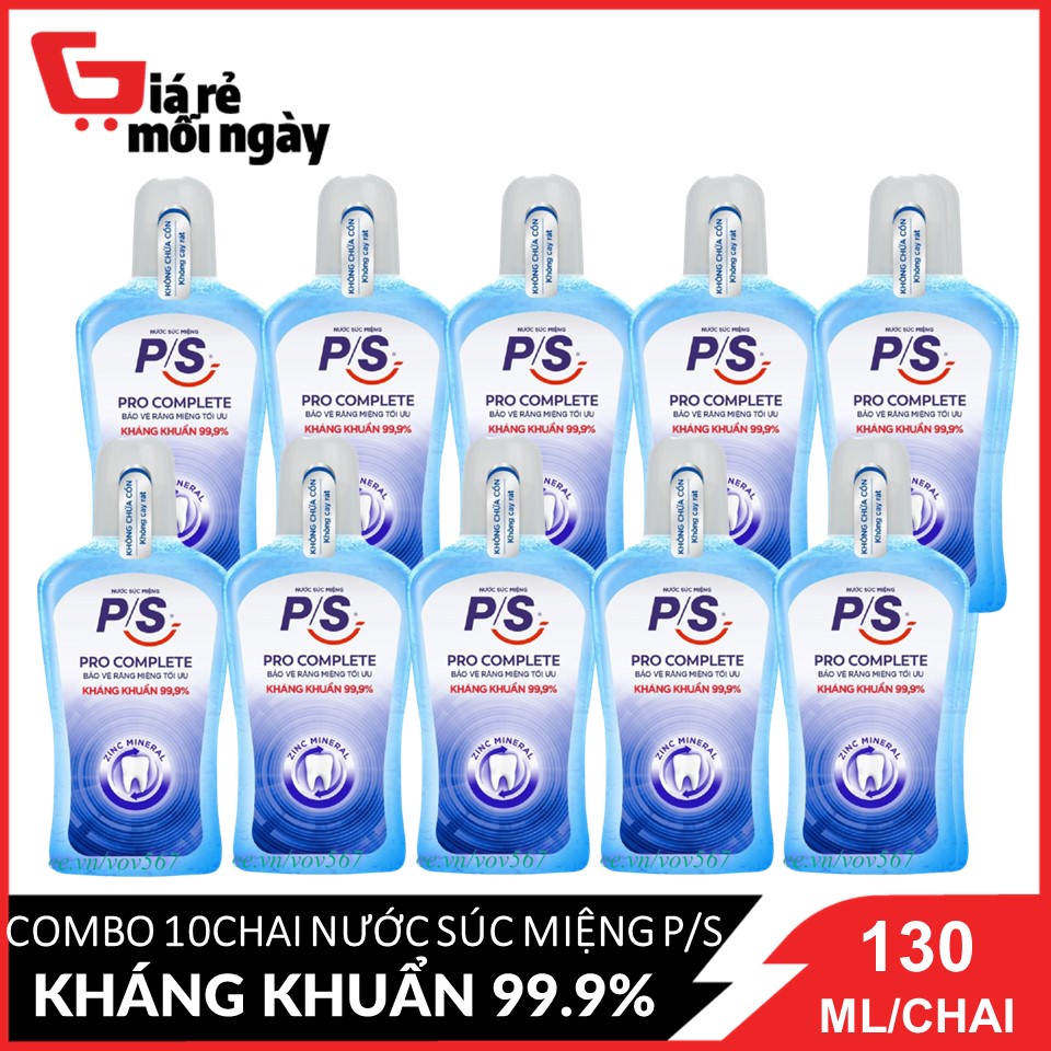 Combo 10 chai nước súc miệng P/S Pro Complete kháng khuẩn 99.9% size 130ml X10