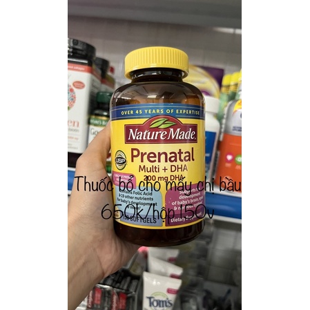 Viên Uống Vitamin Tổng Hợp Cho Phụ Nữ Mang Thai Nature Made Prenatal Multi +DHA 200 mg DHA 150 Viên