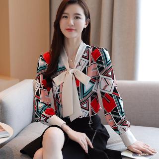 3 Màu Nơ Kẻ Sọc In Hình Áo Đèn Lồng Tay Áo Sơ Mi Voan Nữ Kẻ Sọc Phong Cách Phương Tây Phối Ren Áo Sơ Mi Dài Tay