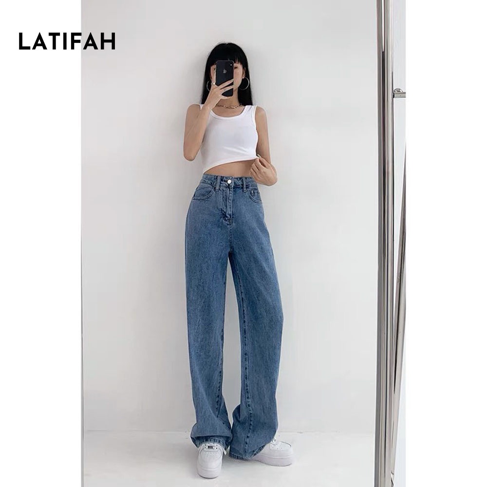 Quần baggy jeans nữ LATIFAH ống rộng đơn giản dài 98cm QD026