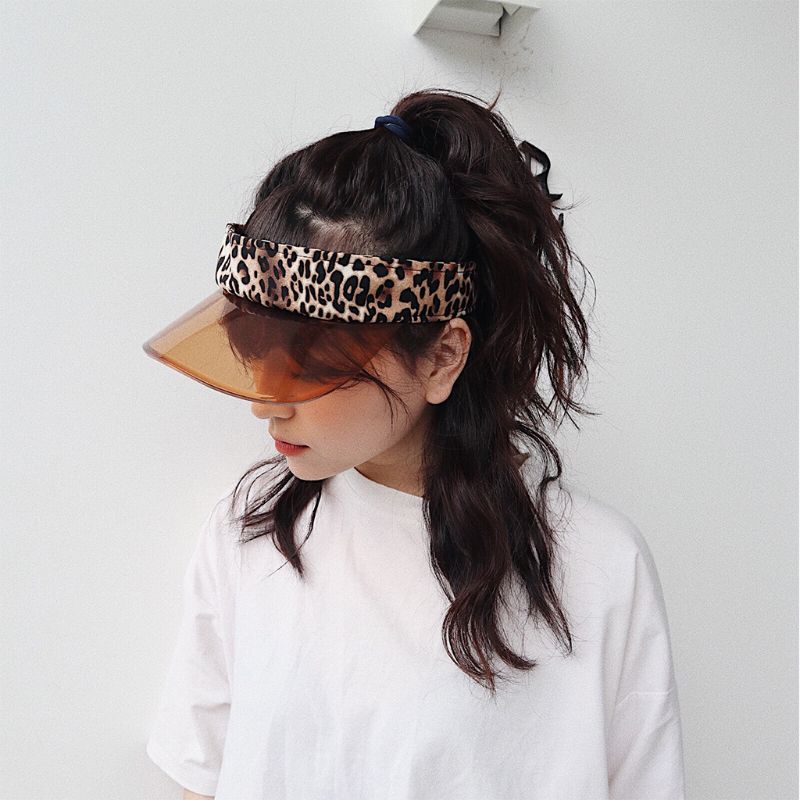 Mũ Lưỡi Trai Hở Chóp Họa Tiết Da Báo Màu Trong Suốt Phong Cách Vintage Cho Nữ