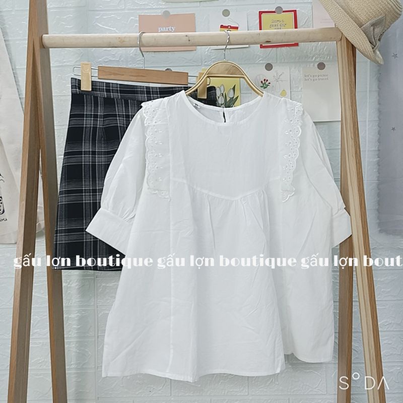 áo babydoll cộc tay ren vai vintage ảnh thật