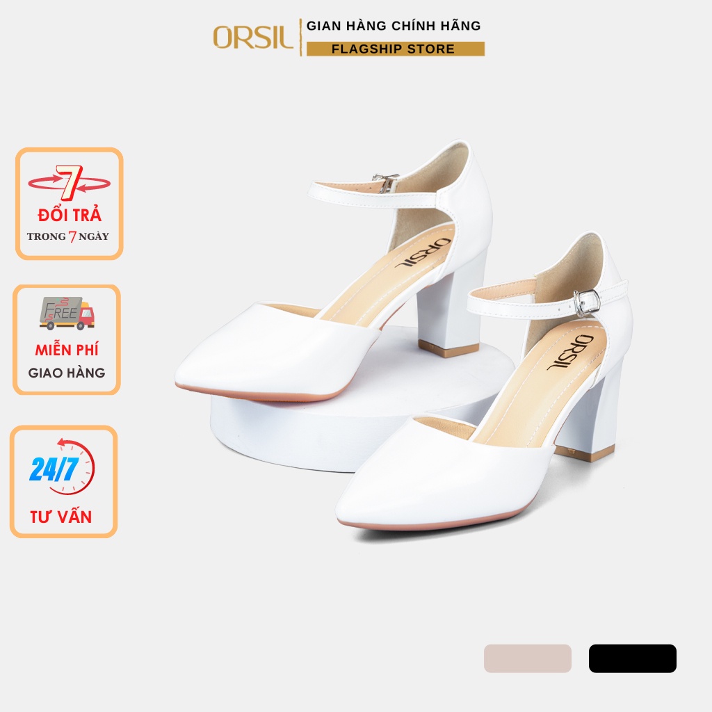  Giày cao gót mũi nhọn nữ ORSIL thời trang cao 7 phân mã TA7-01 3 màu đen trắng kem