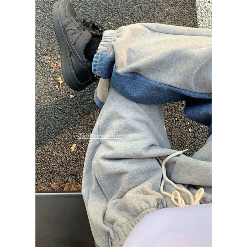 Quần Legging Denim Ống Rộng Lưng Cao Phong Cách Đường Phố Mới Cho Nữ Cỡ Lớn