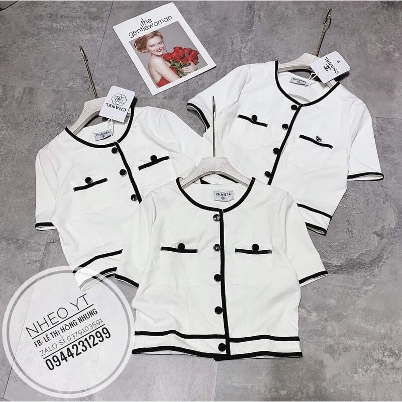 Áo croptop khuy viền cổ tròn pha viền gấu dáng mới xốp mềm