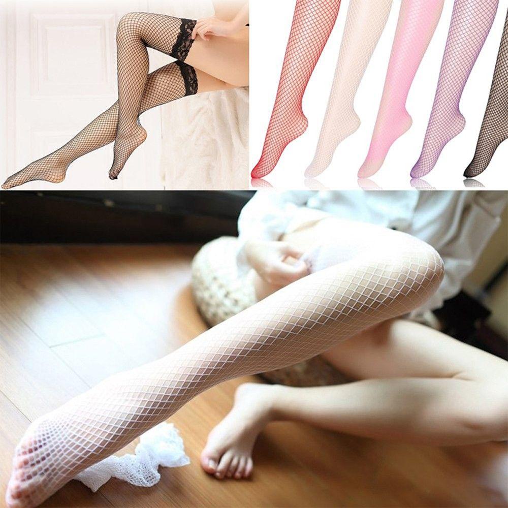 Vớ Lưới Dài Qua Gối Phối Ren Hoa Hồng Co Giãn Nhiều Màu Sắc Thời Trang Gợi Cảm Cho Nữ