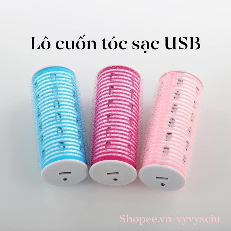 Lô cuốn tóc sạc điện USB tự dính uốn mái dài Hàn Quốc