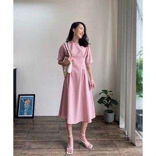 Đầm Hồng Xếp Li Eo EDINI - D1137