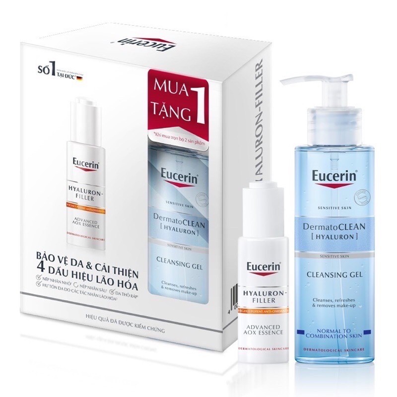 Tinh Chất Eucerin Hyaluron Filler Cấp Ẩm Giúp Giảm Lão Hóa 30ml Tặng Gel Rửa Mặt Eucerin Dermato Hyaluron Dịu Nhẹ 200ml