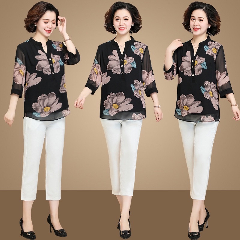 Áo hoa quý cô trung niên cao cấp  LT29-1221