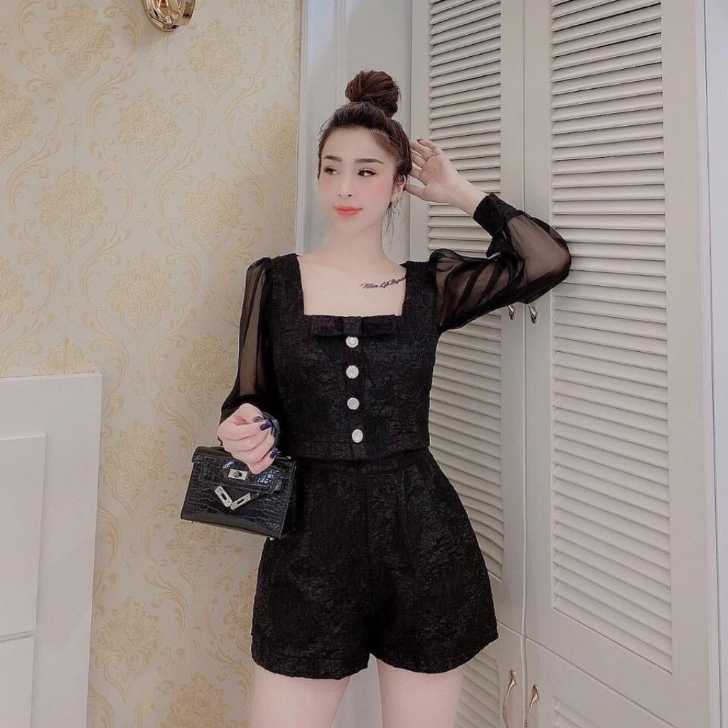 Bộ Đồ Nữ, Set Bộ Cho Nữ Vải Gấm PHối Tay Voan Siêu Xinh BĐ023