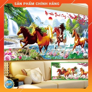 Tranh đính đá ngựa Mã đáo thành công khổ 2m, 1m6, 1m2 tranh đá bát mã tuyệt đẹp