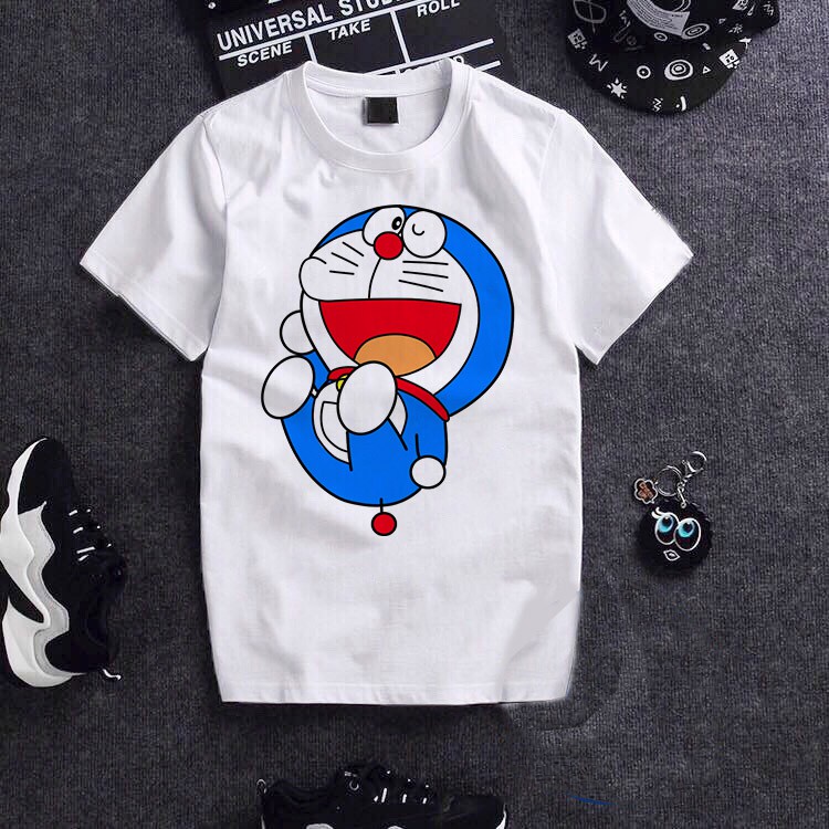 Áo thun unisex cotton Doraemon bay nhảy dễ thương