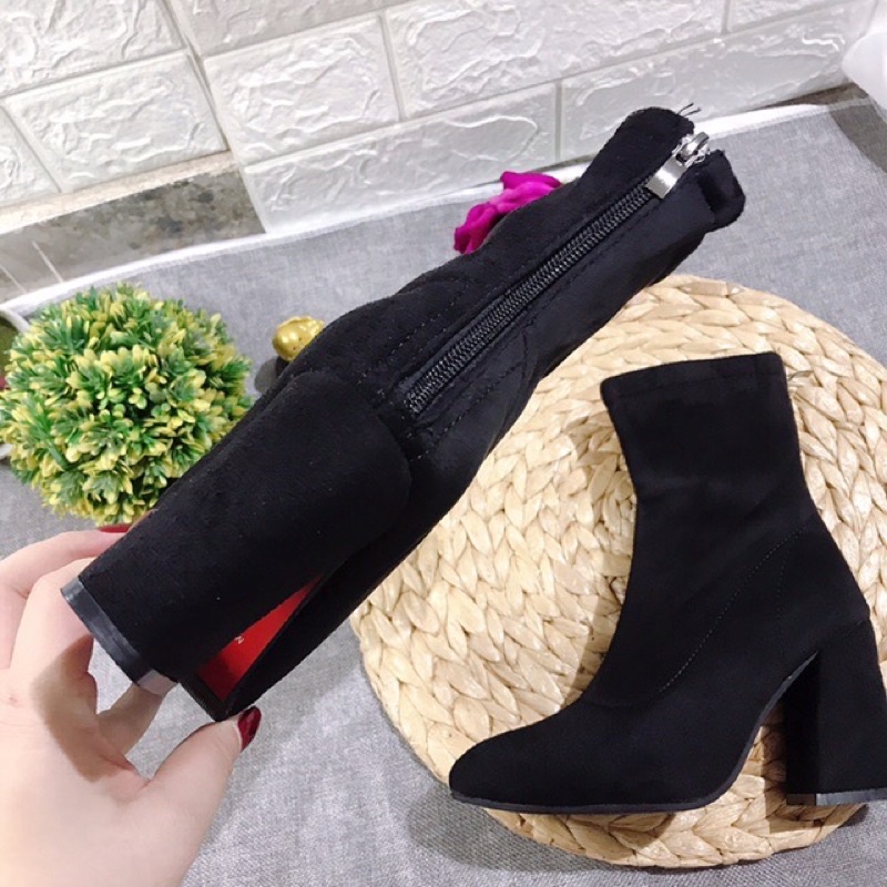 GIÀY BỐT DA LỘN CỔ LỬNG KHOÁ SAU GÓT VUÔNG 7p HÀNG ĐẸP -Kèm ảnh thật