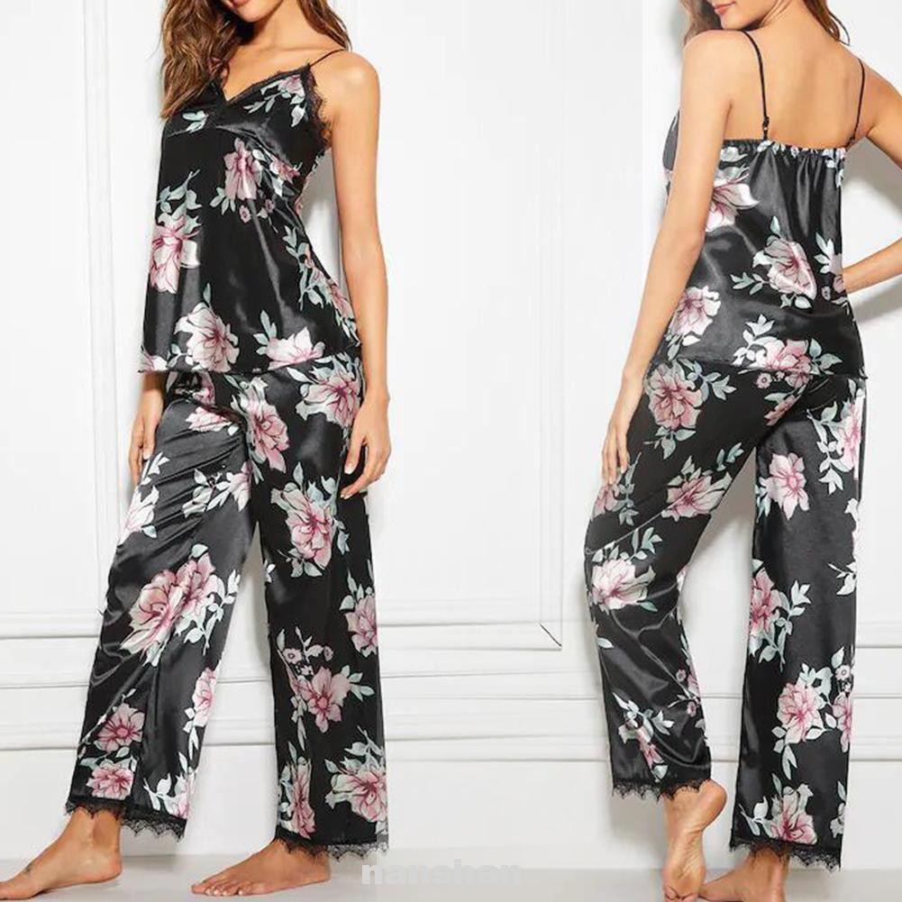 Set Đồ Ngủ Áo Sát Nách Hoạ Tiết Hoa + Quần Dài Cho Phái Nữ