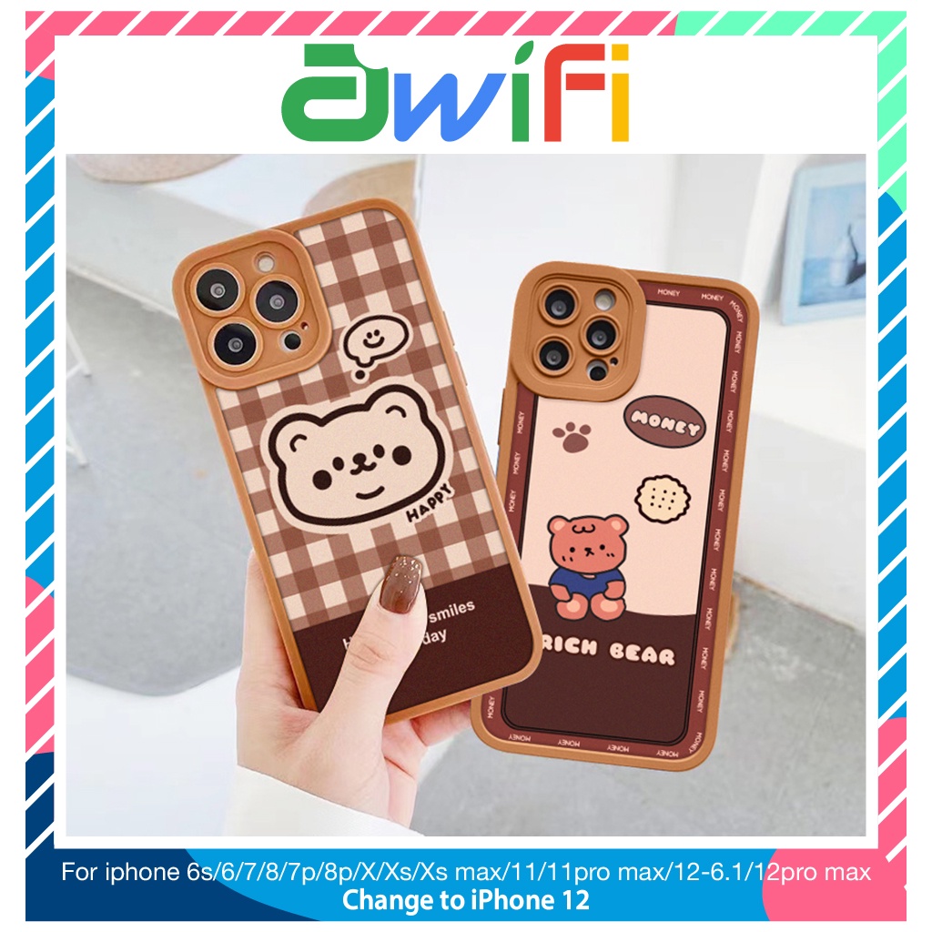 Ốp Lưng Iphone Cạnh Vuông Lỗ Camera Bear Happy 6/6Splus/7/7Plus/8/8Plus/X/Xr/Xs/11/12/13/Pro/Max/Plus/Promax - Awifi B3 - 8