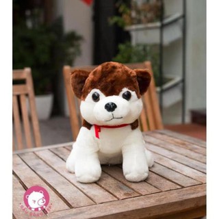 Gấu bông chó bông ngồi đeo chuông xinh xắn đáng yêu với bộ lông siêu mềm mịn