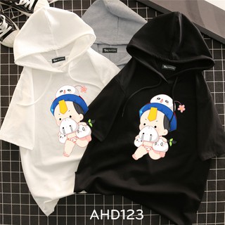 AHD123 Áo thun teen nam nữ HOODIE TAY LỠ CÓ NÓN hình tiểu cương thi