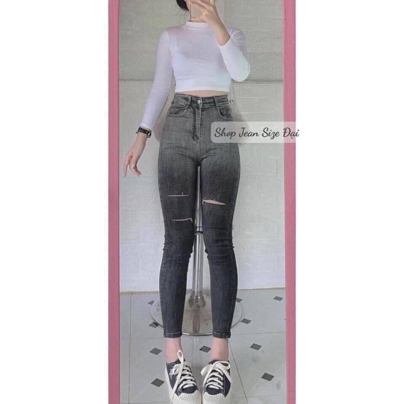 Quần Jean Skinny Xám Loang Rách/Trơn Tua lai ! -